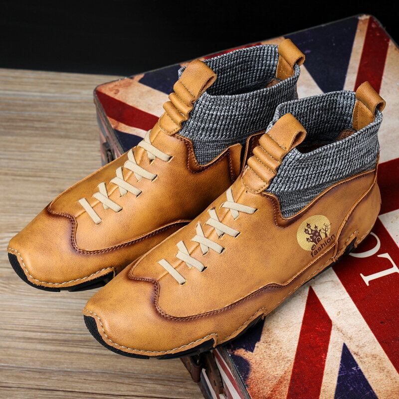 Heren Microfiber Leer Ademende Zachte Bodem Antislip Lace Up Comfy Casual Sok Laarzen
