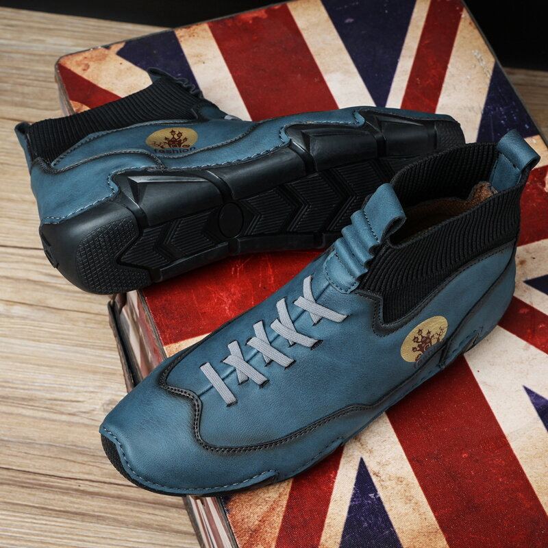 Heren Microfiber Leer Ademende Zachte Bodem Antislip Lace Up Comfy Casual Sok Laarzen