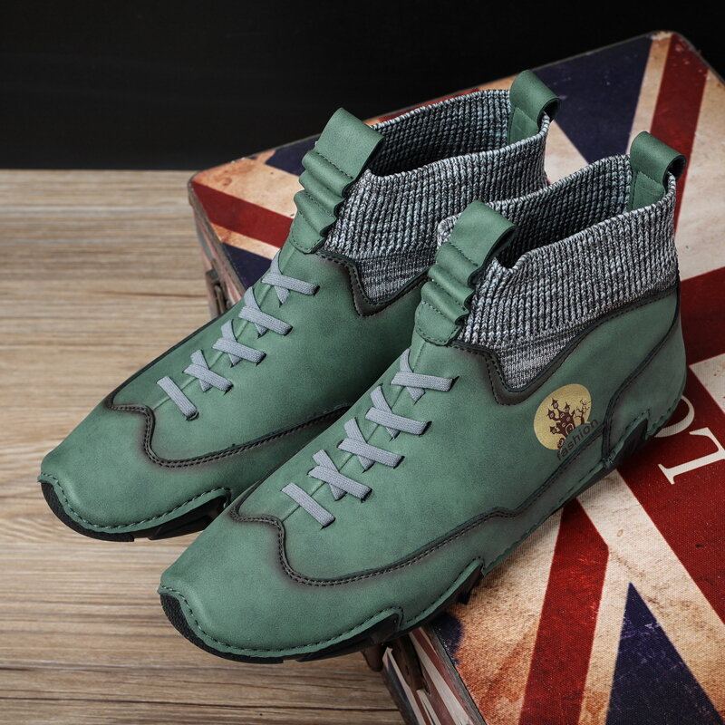 Heren Microfiber Leer Ademende Zachte Bodem Antislip Lace Up Comfy Casual Sok Laarzen