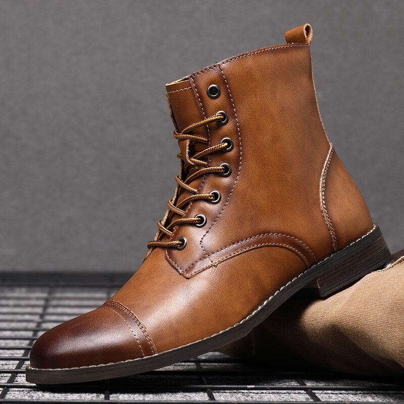 Mannen Retro Handgemaakte Britse Stijl Cap Toe Lederen Formele Jurk Laarzen