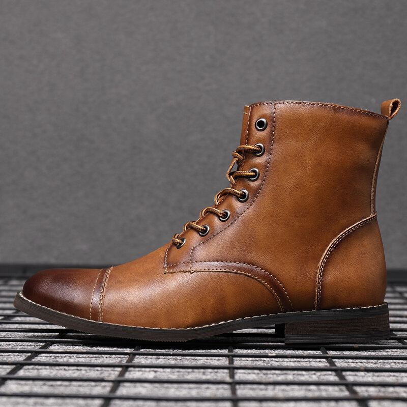 Mannen Retro Handgemaakte Britse Stijl Cap Toe Lederen Formele Jurk Laarzen