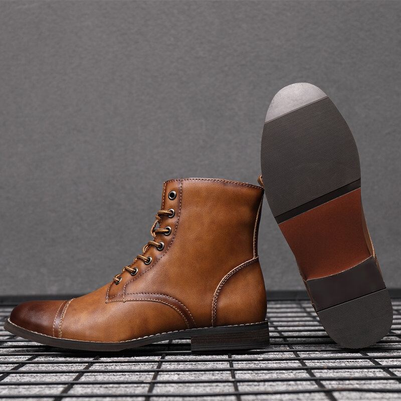 Mannen Retro Handgemaakte Britse Stijl Cap Toe Lederen Formele Jurk Laarzen