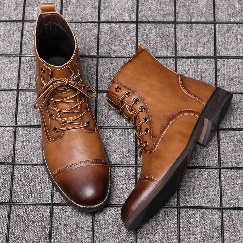 Mannen Retro Handgemaakte Britse Stijl Cap Toe Lederen Formele Jurk Laarzen