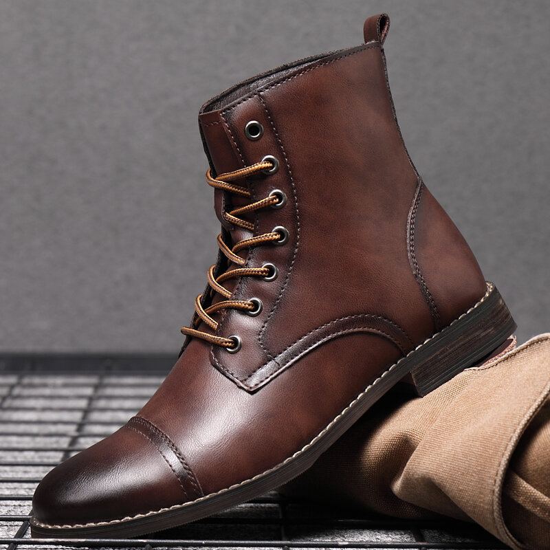Mannen Retro Handgemaakte Britse Stijl Cap Toe Lederen Formele Jurk Laarzen