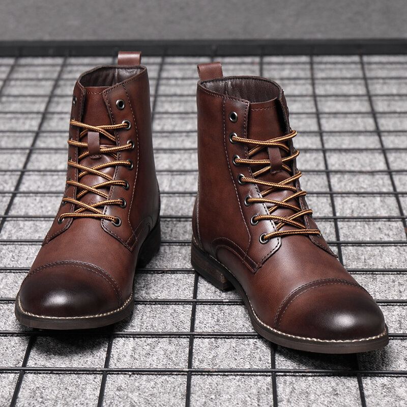 Mannen Retro Handgemaakte Britse Stijl Cap Toe Lederen Formele Jurk Laarzen