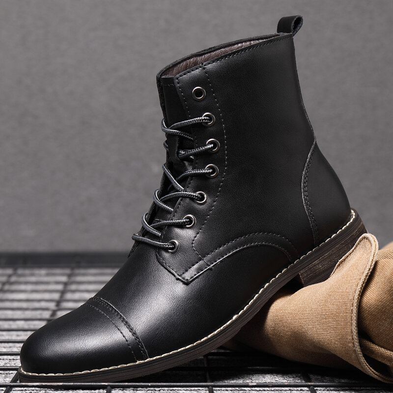 Mannen Retro Handgemaakte Britse Stijl Cap Toe Lederen Formele Jurk Laarzen