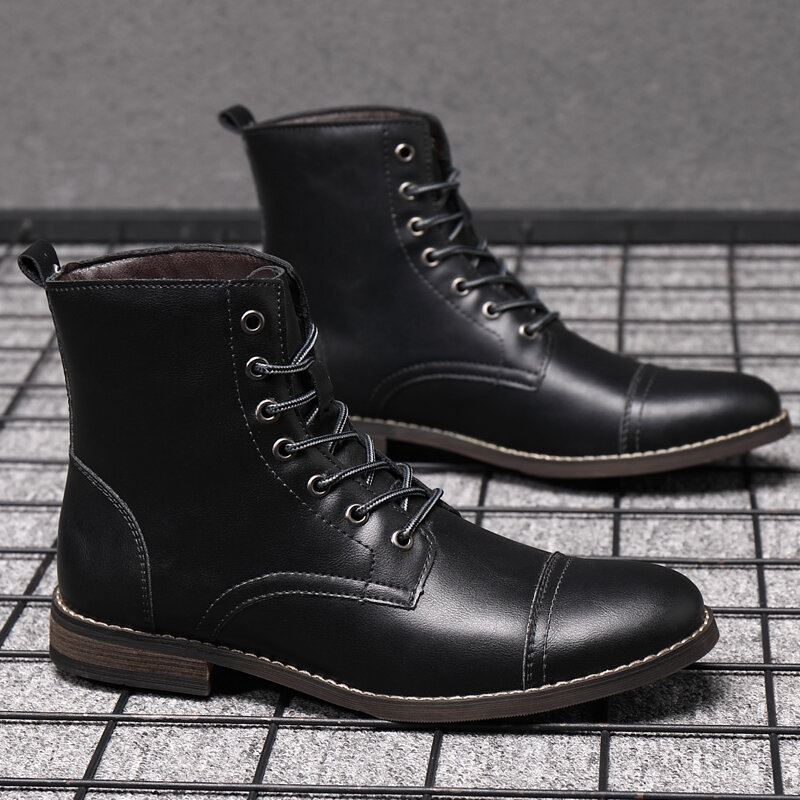 Mannen Retro Handgemaakte Britse Stijl Cap Toe Lederen Formele Jurk Laarzen