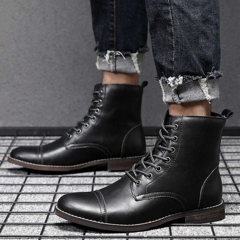 Mannen Retro Handgemaakte Britse Stijl Cap Toe Lederen Formele Jurk Laarzen