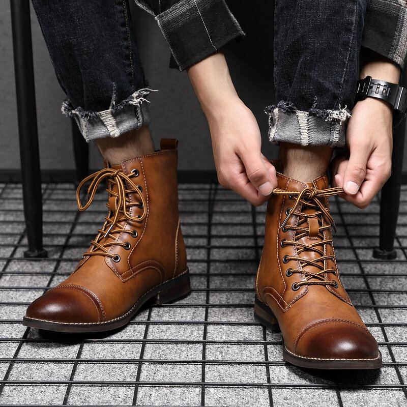 Mannen Retro Handgemaakte Britse Stijl Cap Toe Lederen Formele Jurk Laarzen