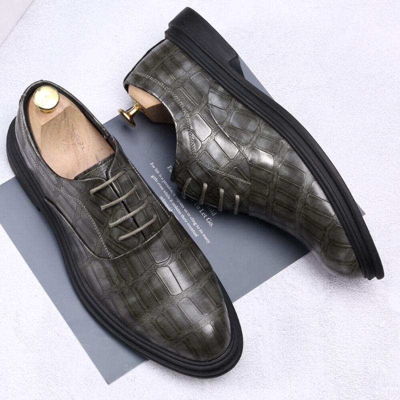 Heren Lederen Comfortabele Zachte Zool Krokodil Graan Engeland Stijl Casual Zakelijke Schoenen