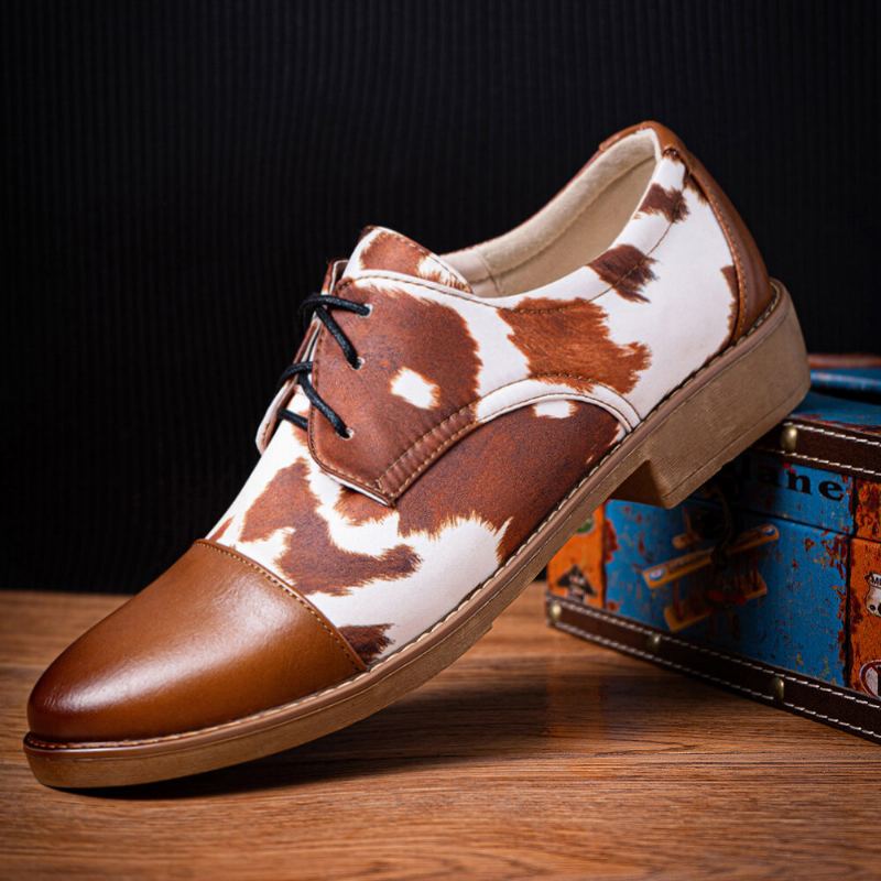 Heren Microfiber Lederen Patroon Kruiden Lace Up Business Dress Shoes