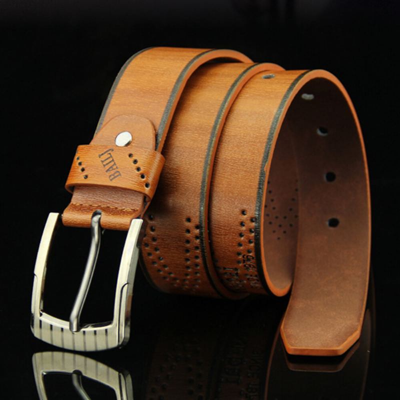 Mannen Pu Leer 110 cm Letter Patroon Casual Retro Hollow Pin Buckle Broek Riem