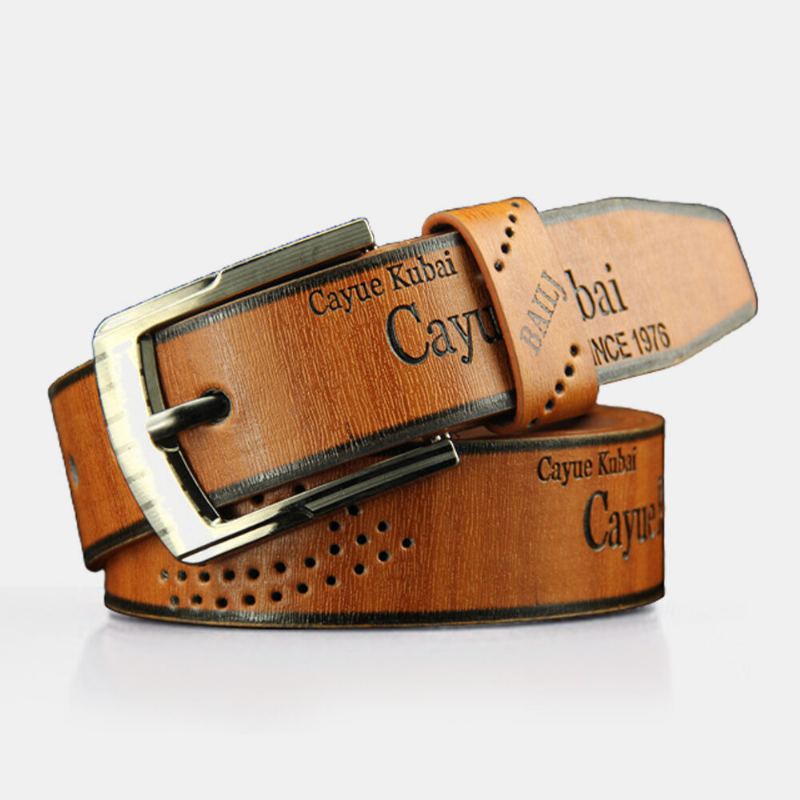 Mannen Pu Leer 110 cm Letter Patroon Casual Retro Hollow Pin Buckle Broek Riem