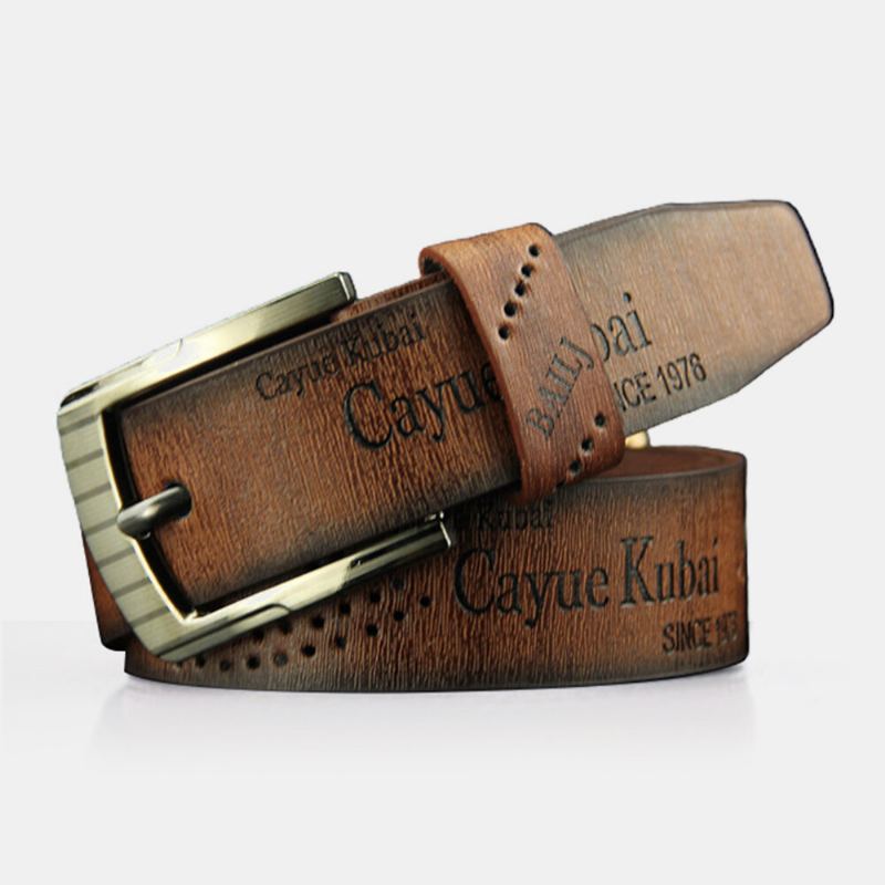 Mannen Pu Leer 110 cm Letter Patroon Casual Retro Hollow Pin Buckle Broek Riem
