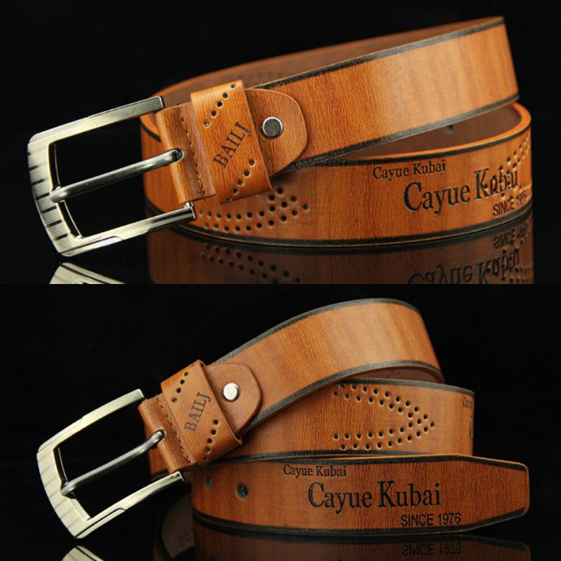 Mannen Pu Leer 110 cm Letter Patroon Casual Retro Hollow Pin Buckle Broek Riem