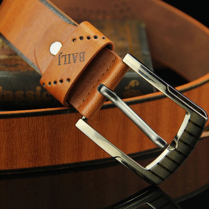 Mannen Pu Leer 110 cm Letter Patroon Casual Retro Hollow Pin Buckle Broek Riem