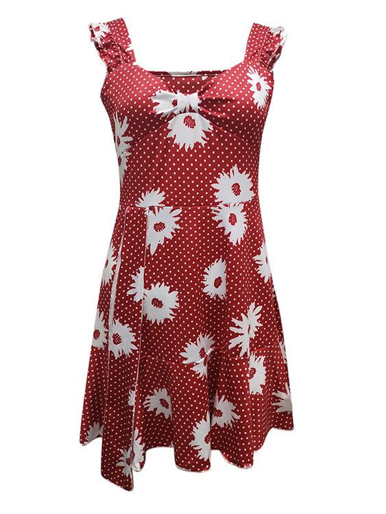 Casual Ruffle Twist Daisy V-hals Mouwloze Mini-jurk