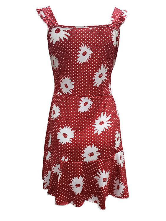 Casual Ruffle Twist Daisy V-hals Mouwloze Mini-jurk