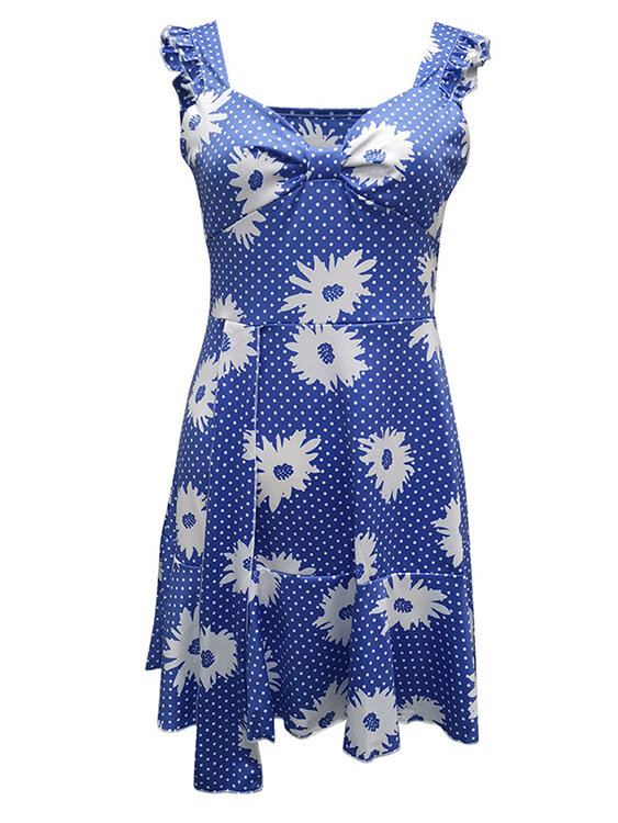 Casual Ruffle Twist Daisy V-hals Mouwloze Mini-jurk