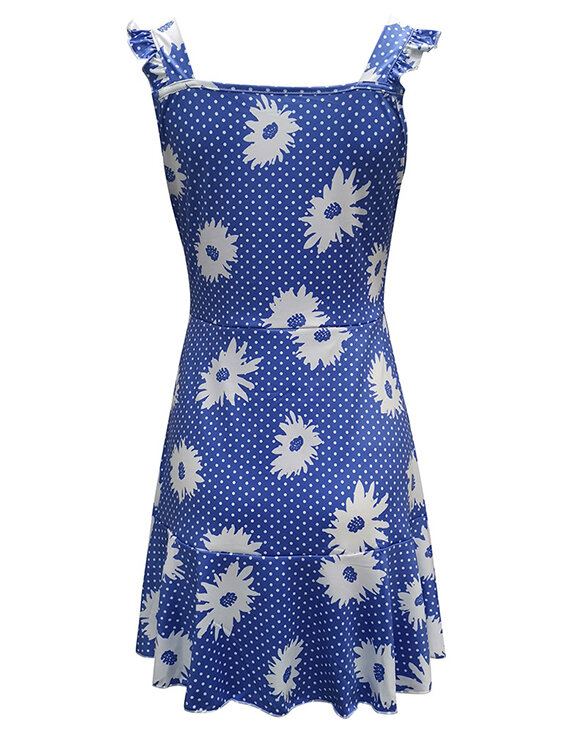 Casual Ruffle Twist Daisy V-hals Mouwloze Mini-jurk