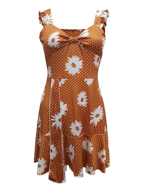 Casual Ruffle Twist Daisy V-hals Mouwloze Mini-jurk