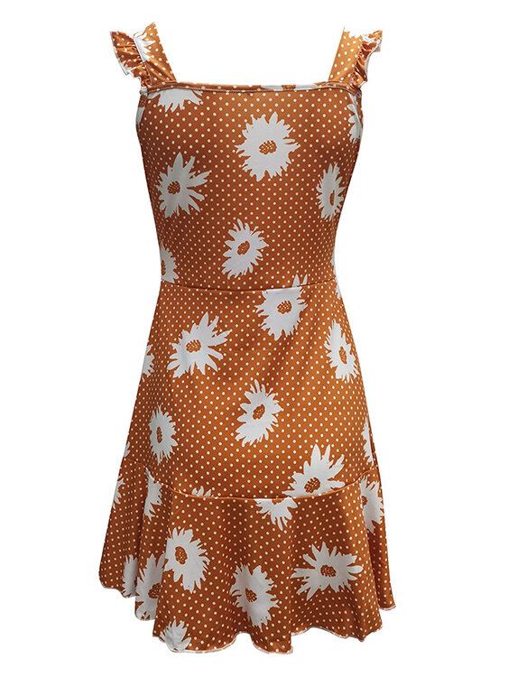 Casual Ruffle Twist Daisy V-hals Mouwloze Mini-jurk