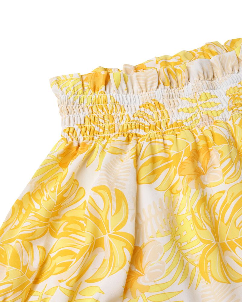 Tropische Planten Print Off-shoulder Zomer Vakantie Mini-jurk