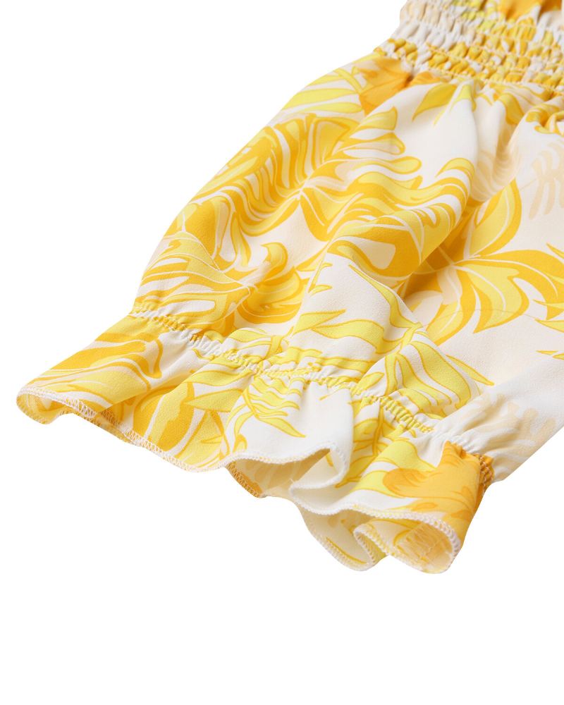 Tropische Planten Print Off-shoulder Zomer Vakantie Mini-jurk