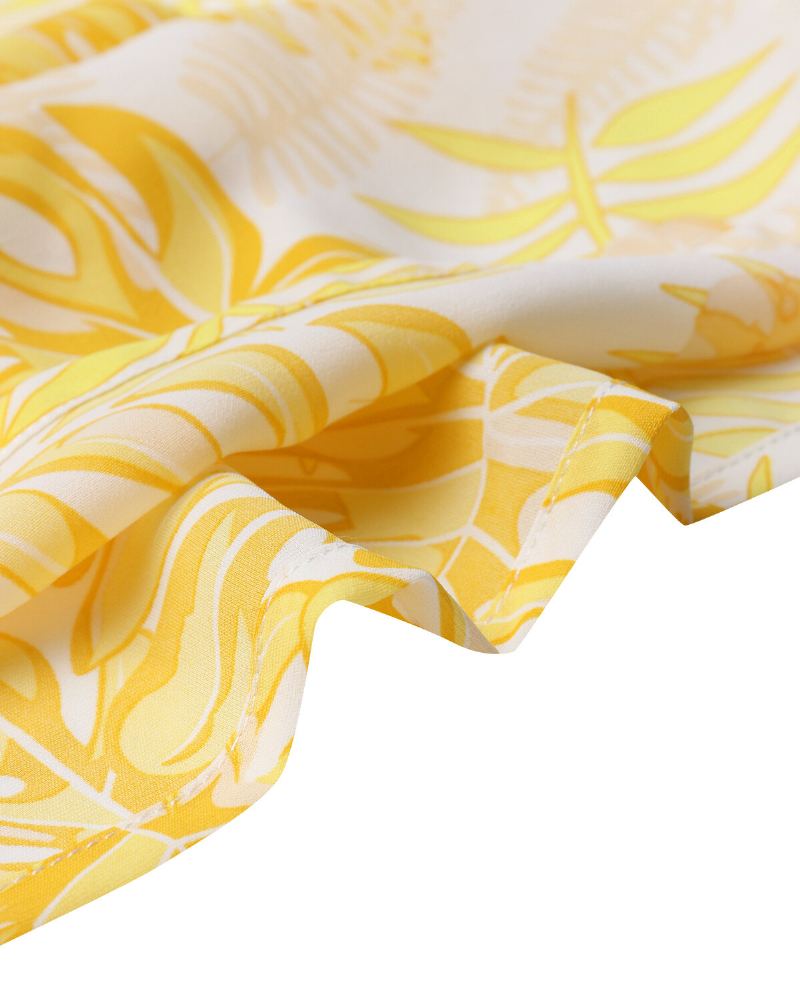 Tropische Planten Print Off-shoulder Zomer Vakantie Mini-jurk