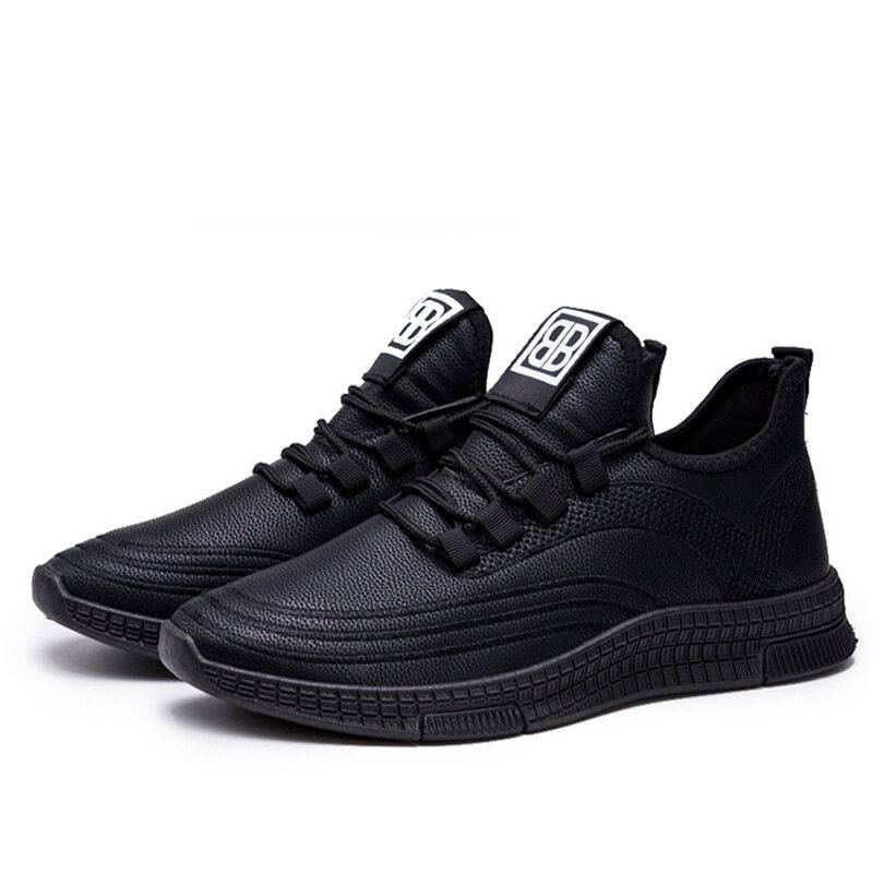 Heren Leer Ademende Zachte Zool Non Slip Lace Up Comfy Casual Sportschoenen