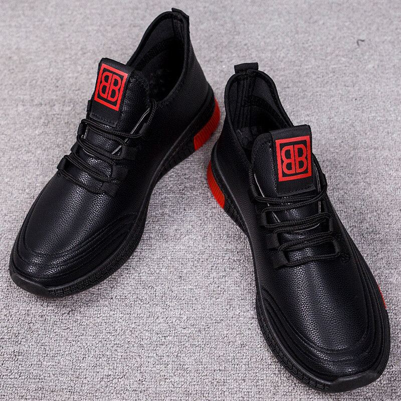 Heren Leer Ademende Zachte Zool Non Slip Lace Up Comfy Casual Sportschoenen