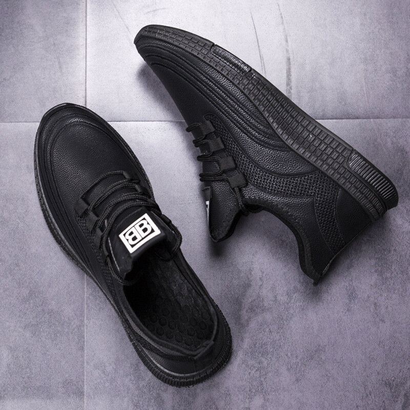 Heren Leer Ademende Zachte Zool Non Slip Lace Up Comfy Casual Sportschoenen