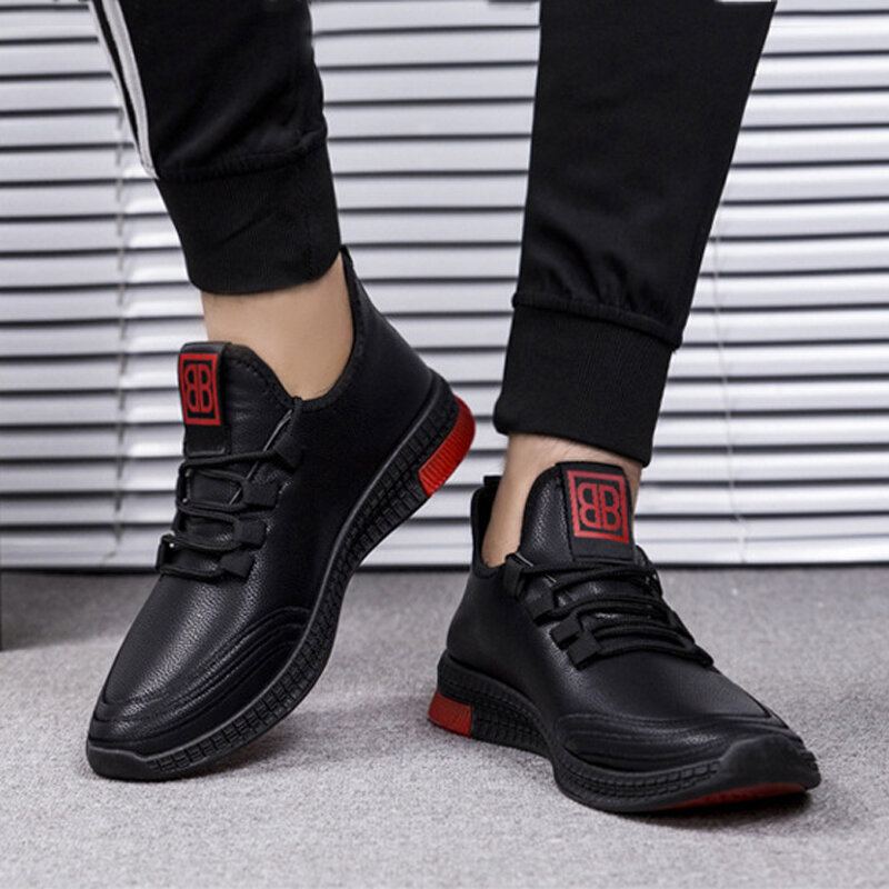 Heren Leer Ademende Zachte Zool Non Slip Lace Up Comfy Casual Sportschoenen