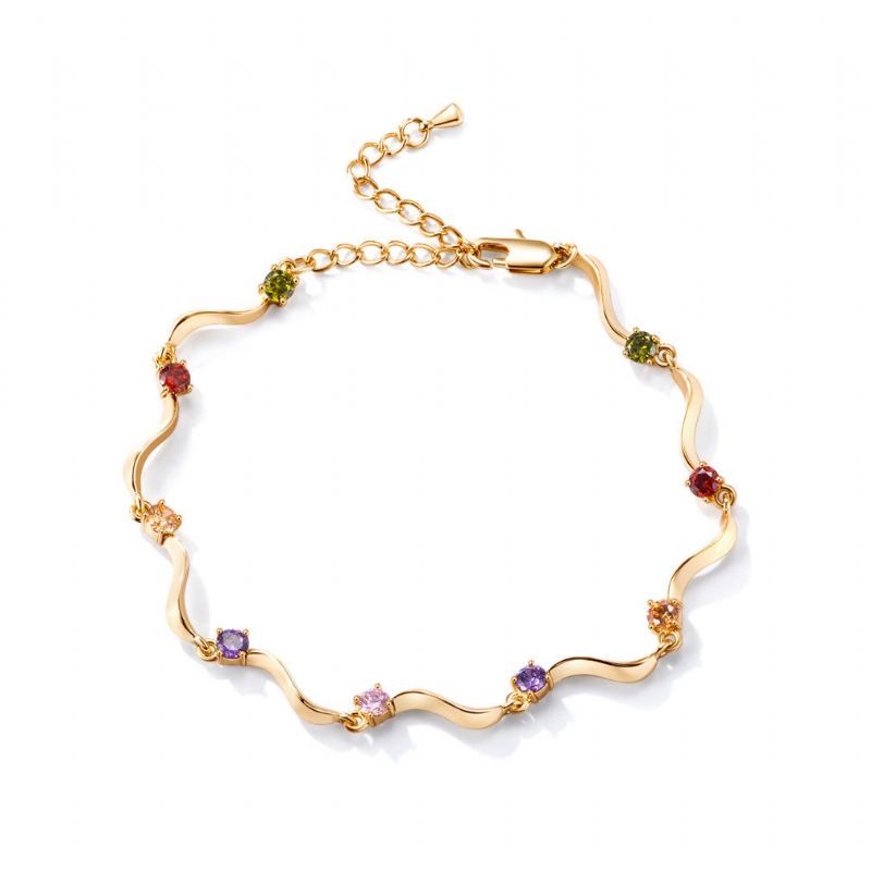 Mode Enkelbanden Vergulde Kleurrijke Zirkoon Wave S Vorm Enkelband Elegante Accessoires Sieraden Voor Vrouwen
