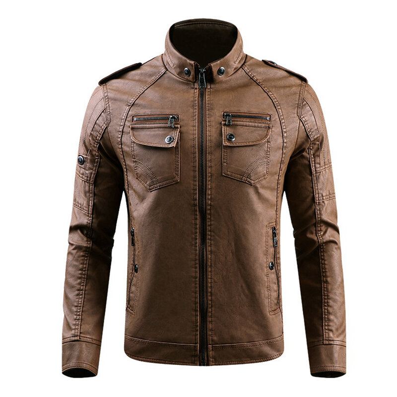Winter Fleece Warm Pu Kunstleer Motor Biker Jas