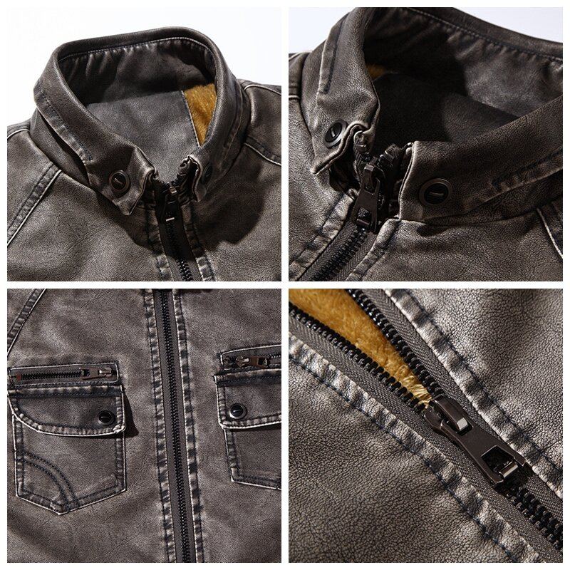 Winter Fleece Warm Pu Kunstleer Motor Biker Jas