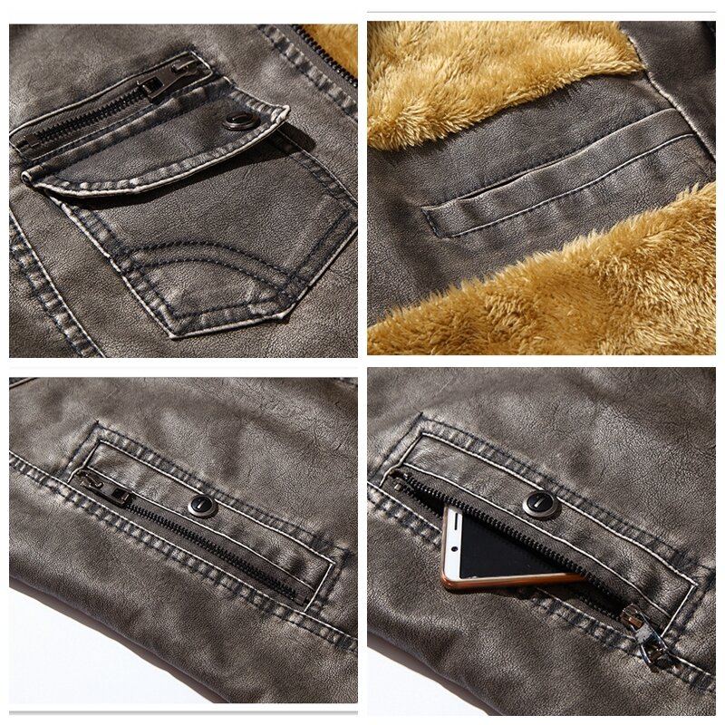 Winter Fleece Warm Pu Kunstleer Motor Biker Jas