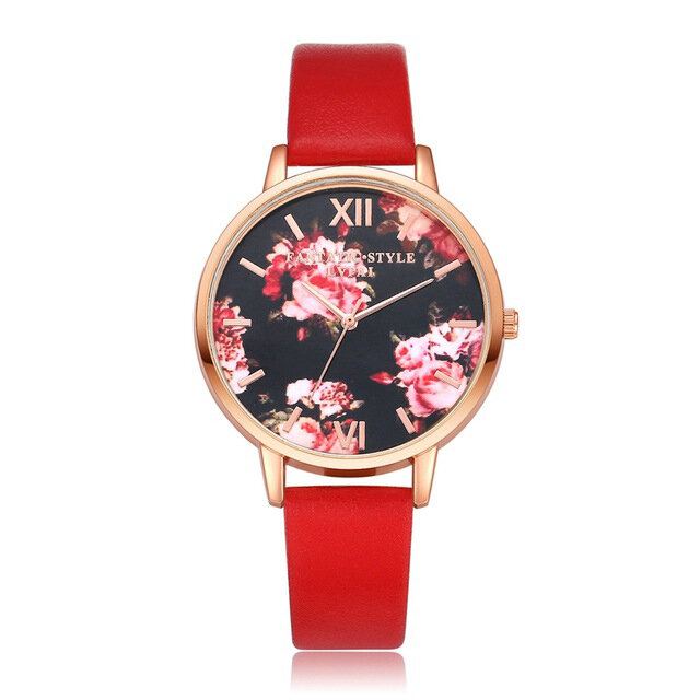 Bloemendisplay Elegant Design Dames Polshorloge Pu Lederen Band Quartz Horloge