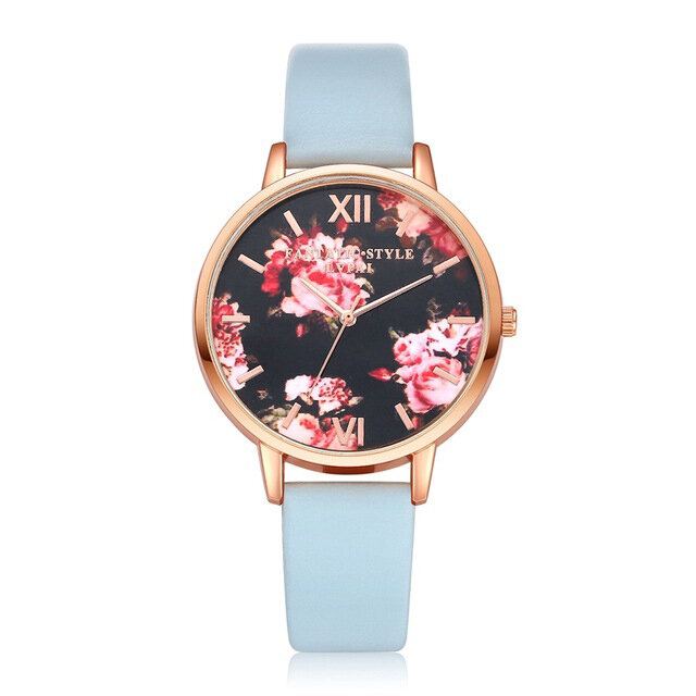 Bloemendisplay Elegant Design Dames Polshorloge Pu Lederen Band Quartz Horloge