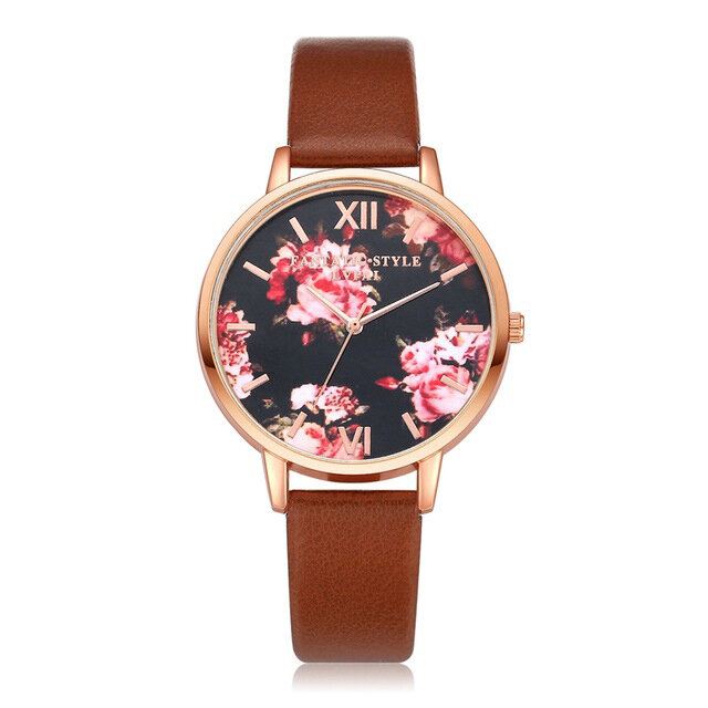 Bloemendisplay Elegant Design Dames Polshorloge Pu Lederen Band Quartz Horloge