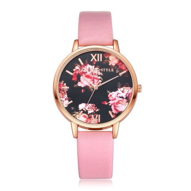 Bloemendisplay Elegant Design Dames Polshorloge Pu Lederen Band Quartz Horloge