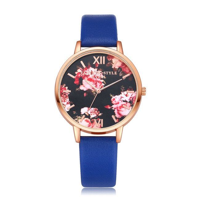 Bloemendisplay Elegant Design Dames Polshorloge Pu Lederen Band Quartz Horloge