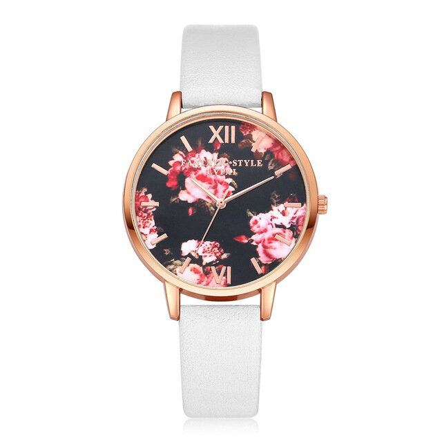 Bloemendisplay Elegant Design Dames Polshorloge Pu Lederen Band Quartz Horloge