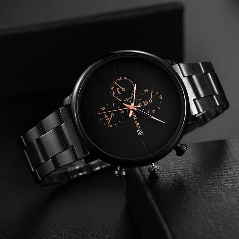 Casual Stijl Heren Polshorloge Volledig Stalen Kalender Quartz Horloge