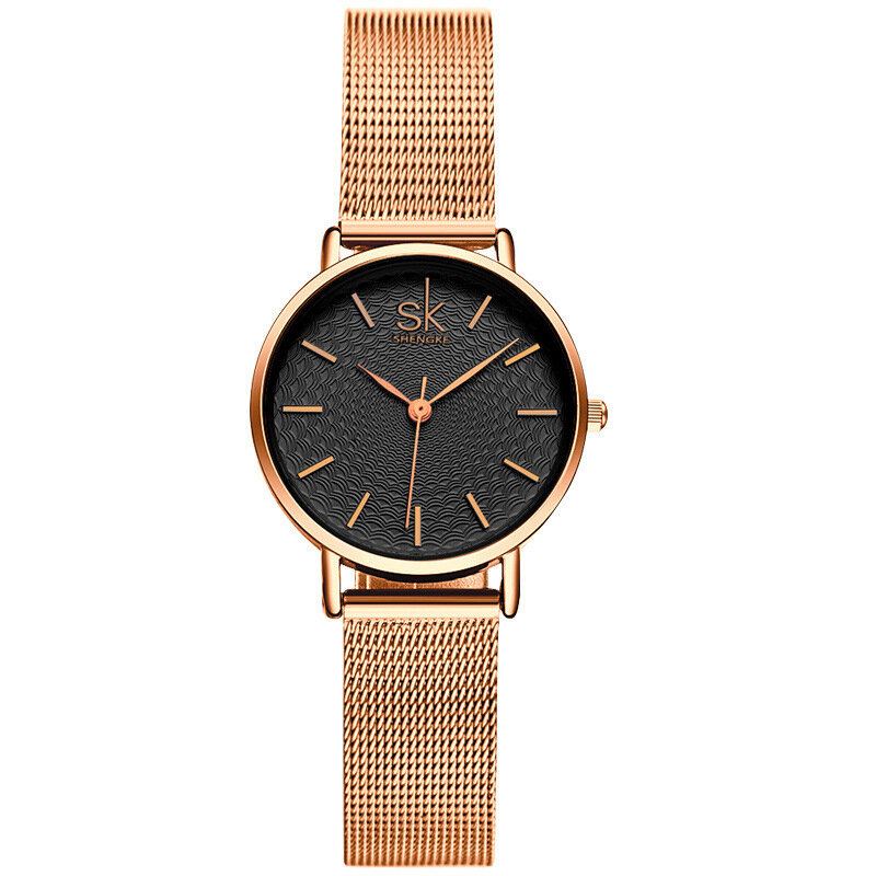 Casual Stijl Ultradun Dames Polshorloge Mesh Stalen Band Quartz Horloge