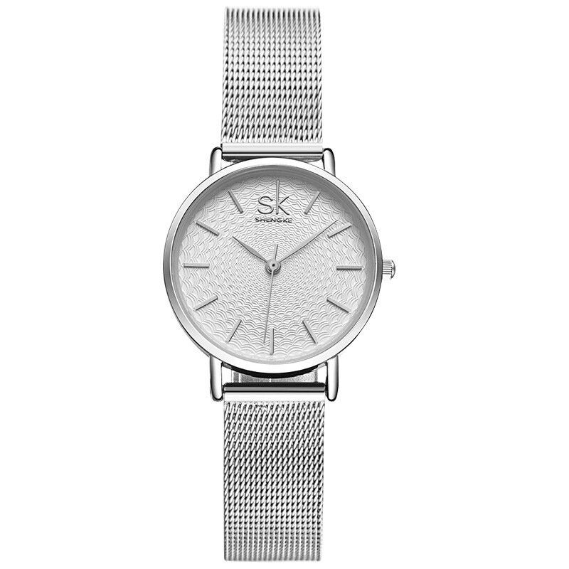 Casual Stijl Ultradun Dames Polshorloge Mesh Stalen Band Quartz Horloge