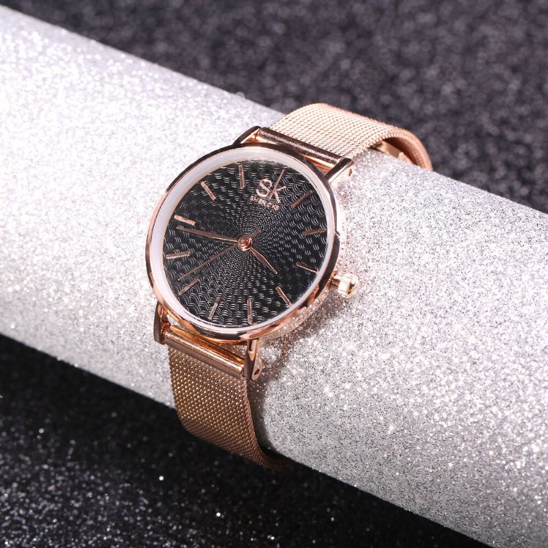 Casual Stijl Ultradun Dames Polshorloge Mesh Stalen Band Quartz Horloge