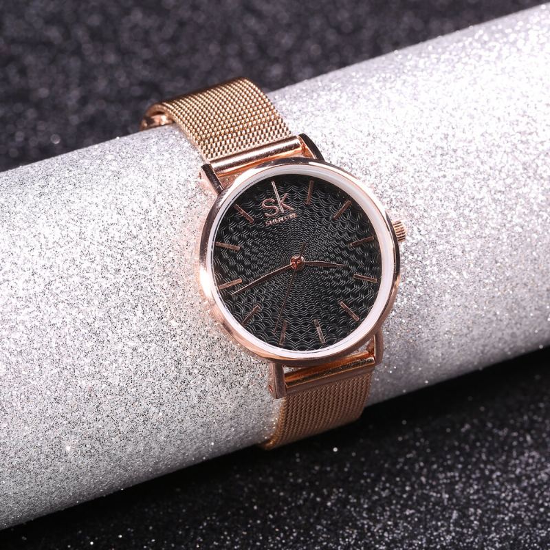 Casual Stijl Ultradun Dames Polshorloge Mesh Stalen Band Quartz Horloge