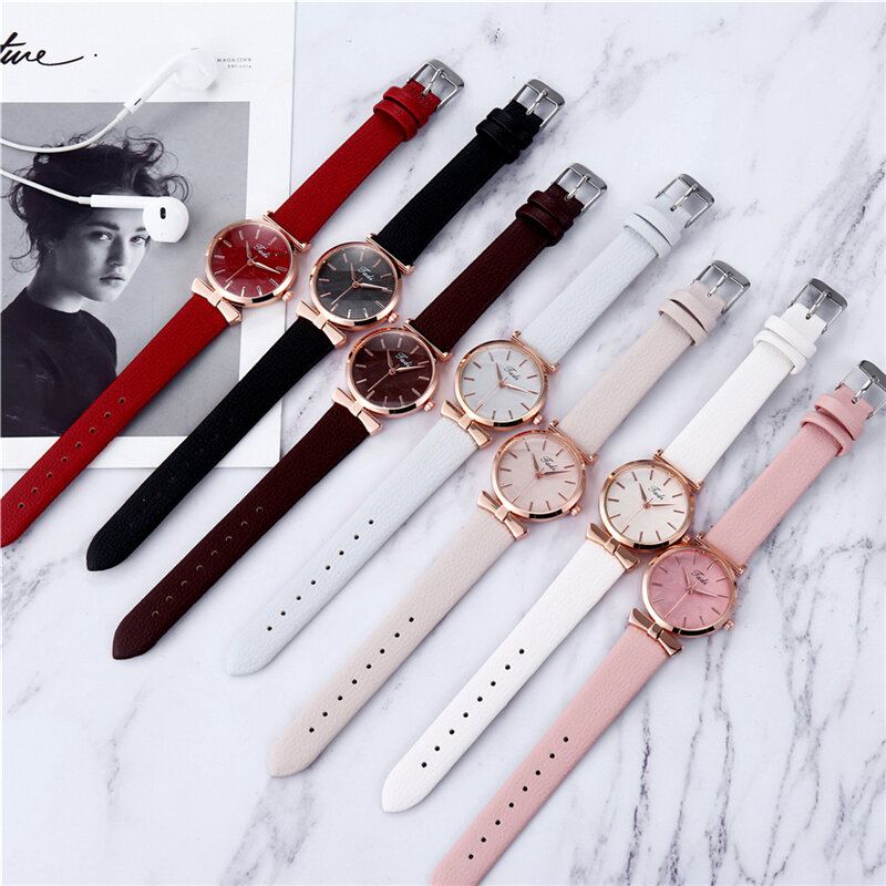 Fashion Casual Elegante Dames Horloges Lederen Band Wijzerplaat Rose Goud Pols Legering Kwarts Horloge