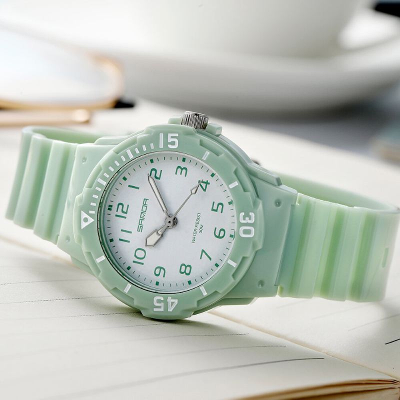 Frisse Kleur Siliconen Band Ultra Lichtgewicht Dames Quartz Horloge